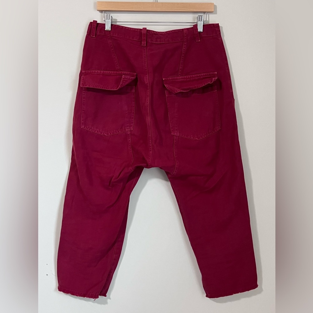 Nili Lotan Slouchy Drop Crotch Pants Luna Cropped Size 8 Linen Blend